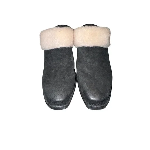 Born Shearling Lined Black Suede Platform Heel Mules Women's Size 11 - Picture 2 of 8
